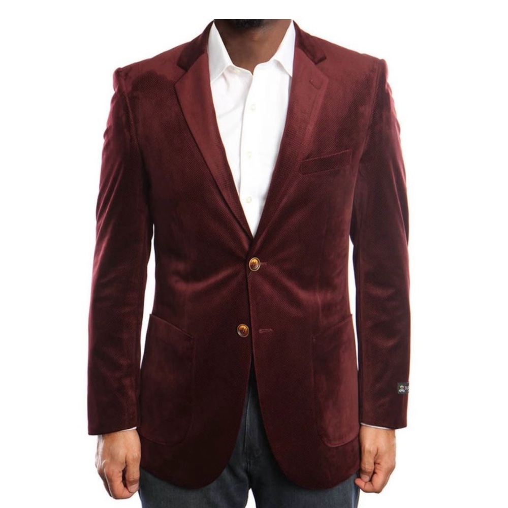 Maroon velvet, men’s Blazer